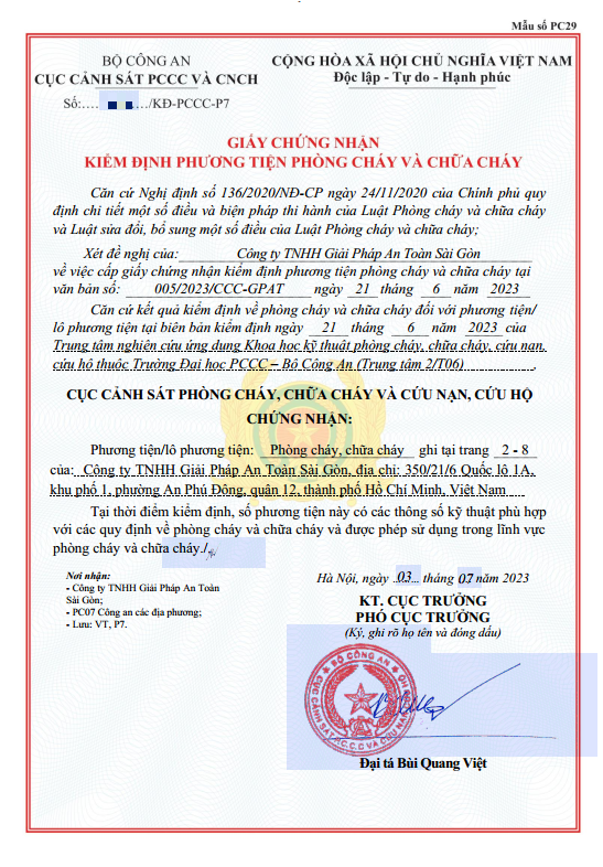 Giấy Chứng Nhận Kiểm Định Phương Tiện Phòng Cháy Và Chữa Cháy