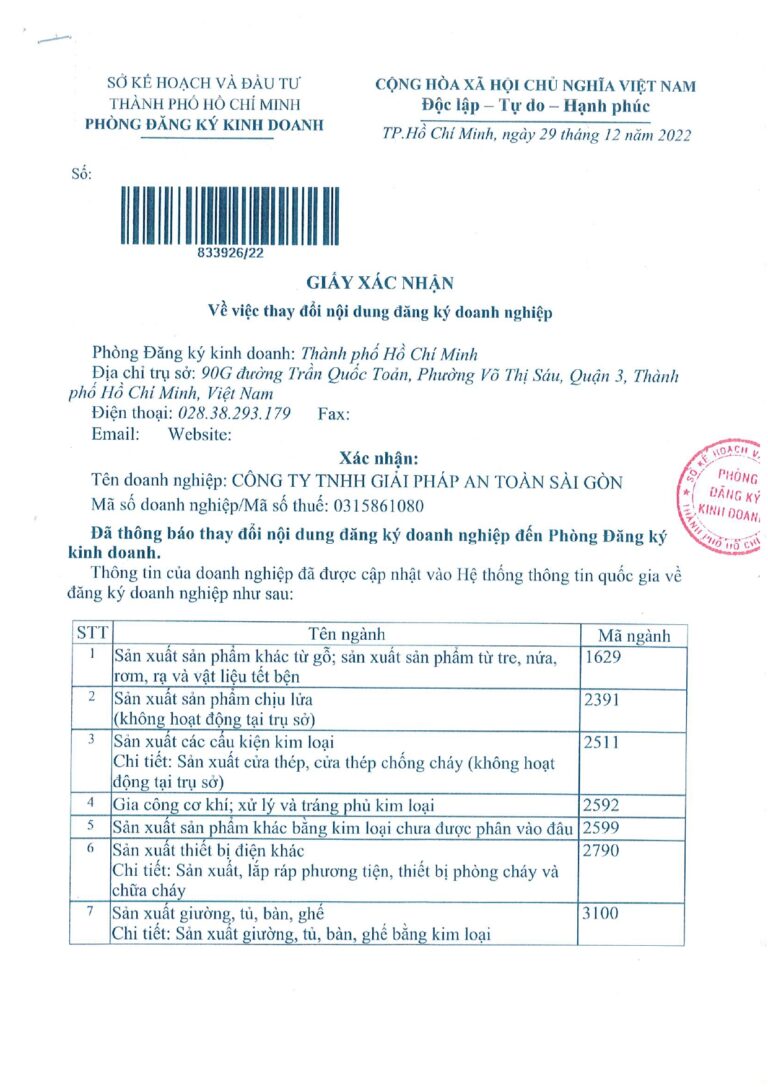 Giấy Xác Nhận Mã Ngành Nghề (1)