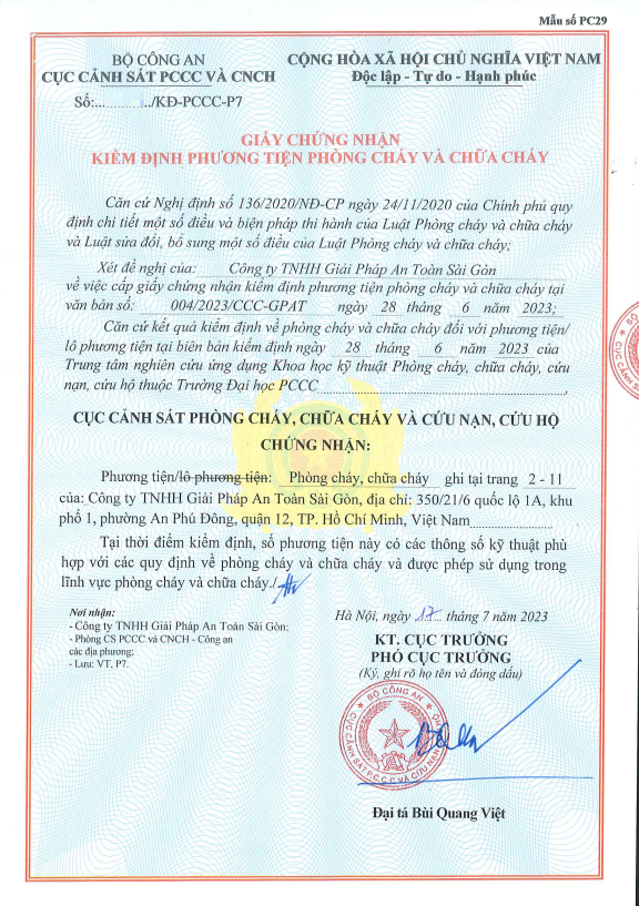 Giấy Chứng Nhận Kiểm Định Phương Tiện Phòng Cháy Và Chữa Cháy