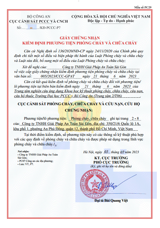 Giấy Chứng Nhận Kiểm Định Phương Tiện Phòng Cháy Và Chữa Cháy